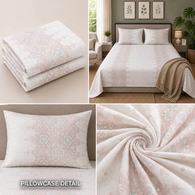 Double Bed Polycot Bedsheet, Rose Tile